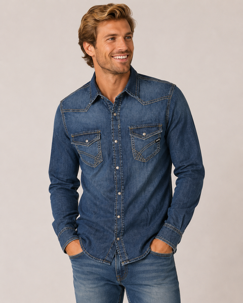 CAMICIA UOMO JEANS MANICA LUNGA AUTOMATICI TASCHE STONDATA MARCA GAS ART.KANT96682