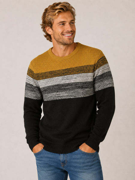 MAGLIONE UOMO COTONE GIROCOLLO POLSINI FASCIA RIGATO MARCA LOSAN ART.LMNAP0202_23012