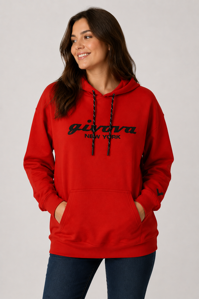 FELPA DONNA RAGAZZA CAPPUCCIO TASCA MARSUPIO LOGO COTONE FELPATO MARCA GIVOVA ART.7421F0004