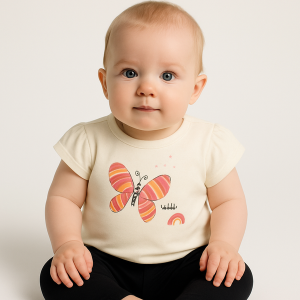 T-SHIRT NEONATA GIROCOLLO MEZZA MANICA BOTTONI FARFALLA MARCA LOSAN ART.218-1004AL