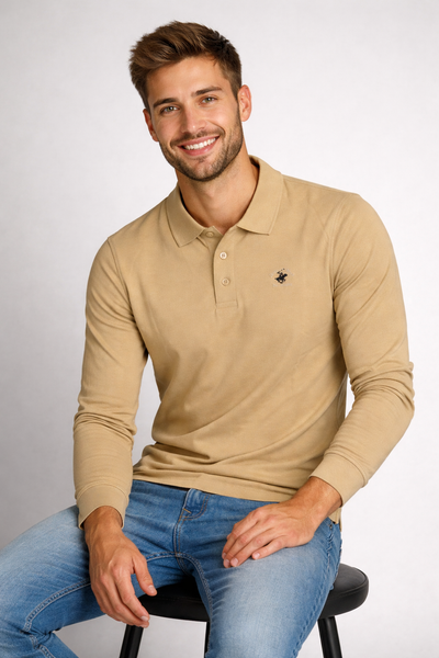 POLO UOMO MANICA LUNGA BEVERLY HILLS POLO CLUB PIQUET COTONE ART. P424125