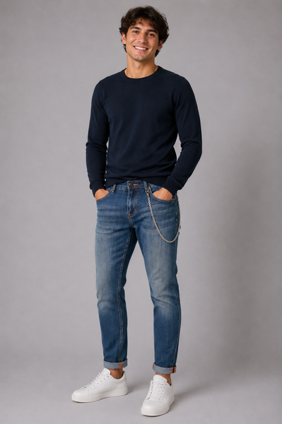 JEANS UOMO ZIP BOTTONE CINQUETASCHE RISVOLTO CATENELLA MARCA INCOR ART.SLOWLY