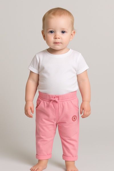 PANTALONE NEONATA COTONE ELASTICO TASCHE RISVOLTO RICAMO MARCA LOSAN ART. 318-6016AL
