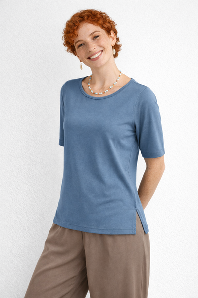 T-SHIRT DONNA GAIA B MANICA CORTA SCOLLO A GIRO SPACCHI VISCOSA ART. 607