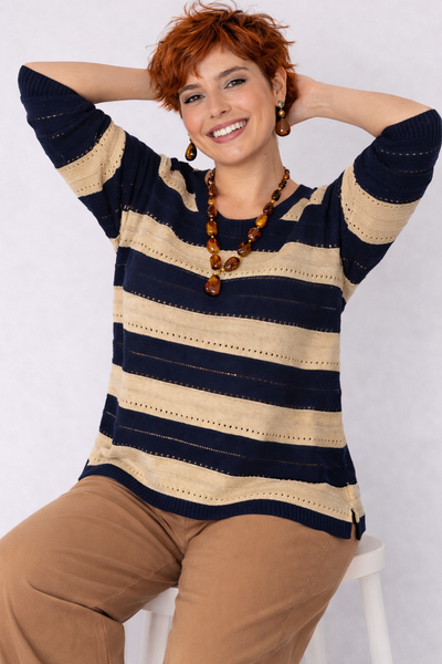 MAGLIONE DONNA GAIA B MODELLO MANICHE 3/4 GIROCOLLO LAVORATO COTONE ART. 256