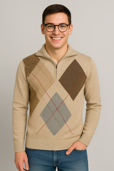 MAGLIONE UOMO RE DEL MARE CAMIONISTA MEZZA ZIP ROMBI ART. 22 5701