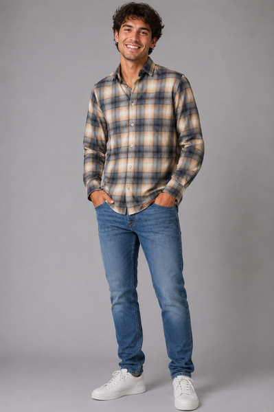 CAMICIA UOMO RAGAZZO PURO COTONE VELLUTO SCOZZESE MARCA GAS ART.KINS CK10