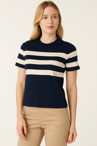 T-SHIRT  FANTASIA A RIGHE MANICA CORTA ELASTICA MORBIDA TIPPOSI ART. 10058999
