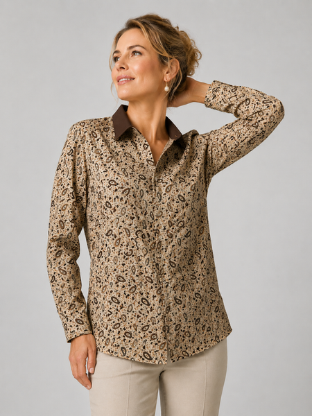 CAMICIA DONNA PERLA FANTASIA CASHMERE BOTTONI POLSINI COTONE ELASTICIZZATO ART. LUISA