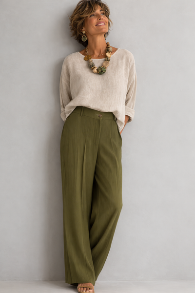 PANTALONE DONNA GRIFFAI BOTTONE ZIP TASCHE LARGO MORBIDO LEGGERO ART.7868