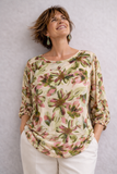 BLUSA DONNA CONFORMATA ELISA CASTELLI GIROCOLO MANICA TRE QUARTI ELASTICO FIORI MORBIDA ART.150019