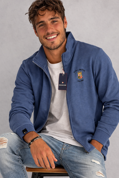 FELPA UOMO SCUOLA NAUTICA ITALIANA GARZATA ZIP TASCHE POLSINI FASCIA LOGO ART.162707