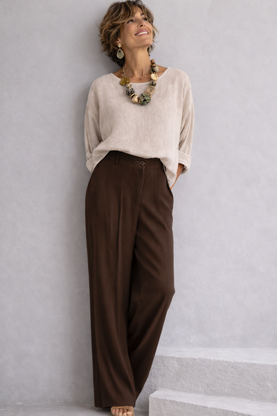PANTALONE DONNA GRIFFAI BOTTONE ZIP TASCHE LARGO MORBIDO LEGGERO ART.7868
