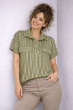 CAMICIA DONNA LAURA BIAGIOTTI BOTTONI COLLETTO TASCHE MEZZA MANICA SPAcCHETTI RIGHE ART.26P1532