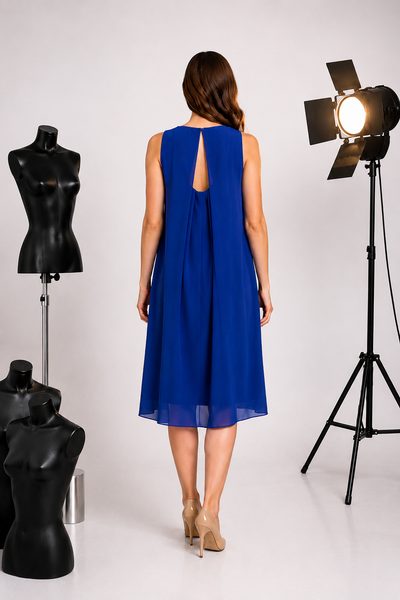 ABITO DONNA ELEGANTE SPALLA LARGA GIROCOLLO BOTTONE VOILE MARCA SILCO GAIA B ART.973
