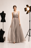 ABITO DONNA RAGAZZA CERIMONIA ELEGANTE LUNGO TULLE RASO CINTURA MARCA CARLA RUIZ ART.94420