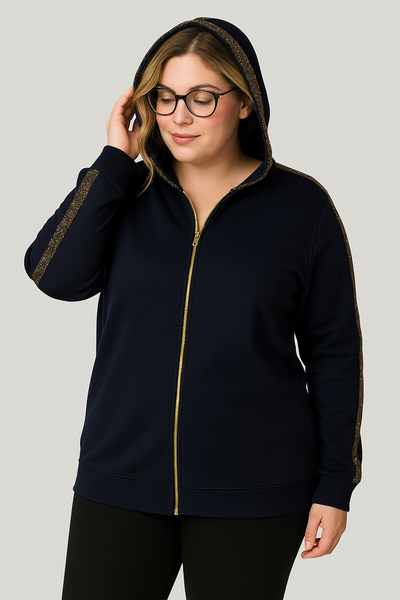 FELPA DONNA ELISA CASTELLI  TAGLIE OVER GARZATA CAPPUCCIO FULL ZIP TASCHE ART. 2005