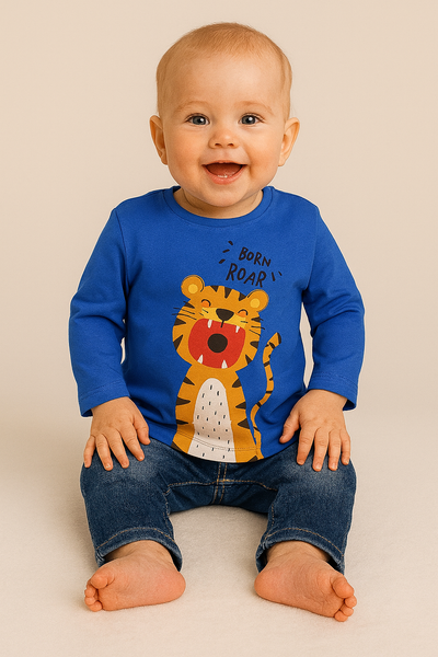 MAGLIA NEONATO BIMBO MANICA LUNGA STAMPA ANIMALI PURO COTONE MARCA LOSAN ART.1271201AL