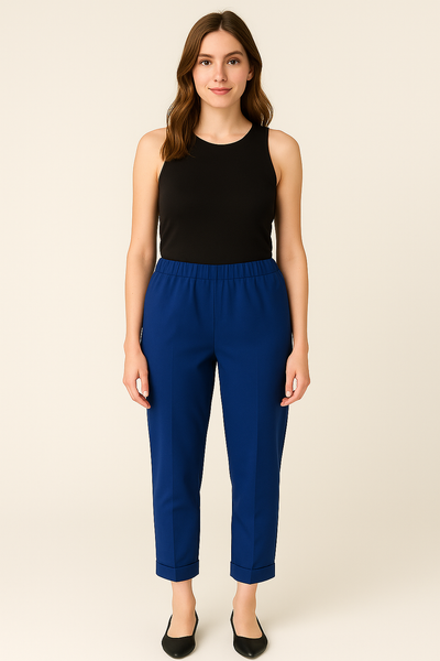 PANTALONE DONNA CAPRI  RISCOLTO TASCHE ELASTICO PERLA  ART. 25103