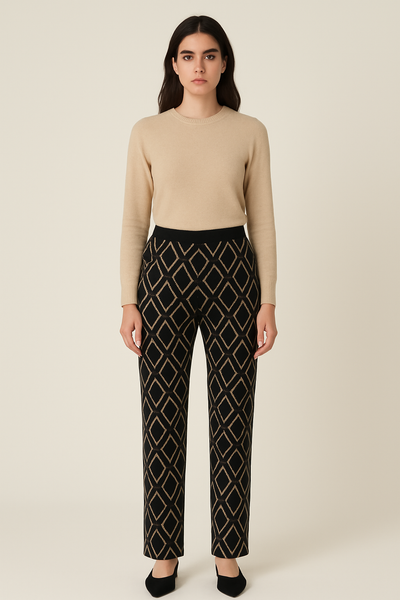 PANTALONI DONNA RAGAZZA MAGLIA FANTASIA PALAZZO ELASTICO MARCA GAIA B ART. 826