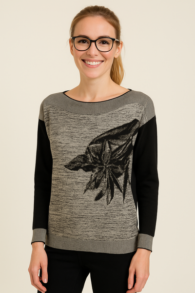 MAGLIONE DONNA RAGAZZA BARCHETTA MELANGE FIORE MARCA GMV ART. DG734
