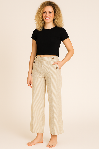 PANTALONI PALAZZO ELASTICO IN VITA LINO MISTO VISCOSA LEGGERO  DONNA LAURA BIAGIOTTI ART. P1820