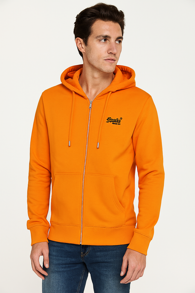 FELPA UOMO ZIP CAPPUCCIO GARZATA POLSINI FASCIA TASCHE MARCA SUPERDRY ART.M2013195A