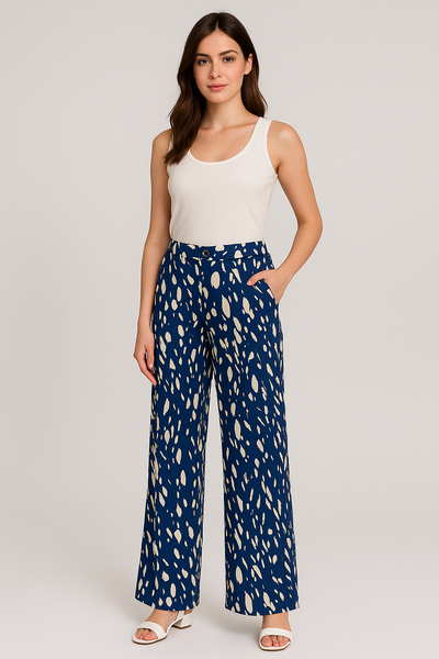 PANTALONI PALAZZO DONNA RAGAZZA FANTASIA ZIP MARCA LAURA BIAGIOTTI ART. 1813