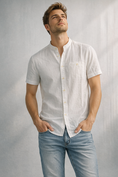 CAMICIA UOMO LOSAN COREANA MANICA CORTA LINO COTONE ART. LMNAP0102-24005
