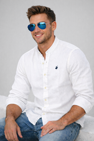 CAMICIA UOMO BEVERLY HILLS POLO CLUB REGULAR FIT COREANA MANICA LUNGA LINO LOGO ART. B-LEAD-LINO