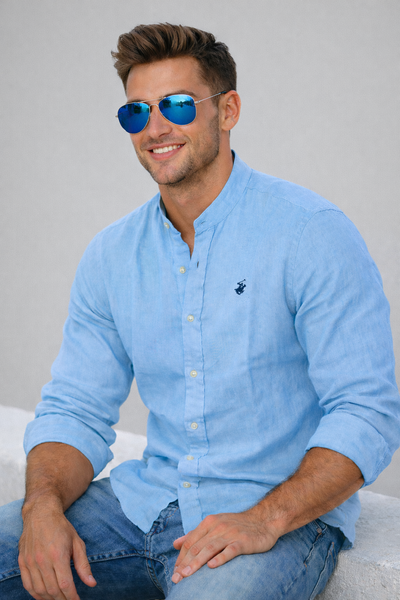 CAMICIA UOMO BEVERLY HILLS POLO CLUB REGULAR FIT COREANA MANICA LUNGA LINO LOGO ART. B-LEAD-LINO