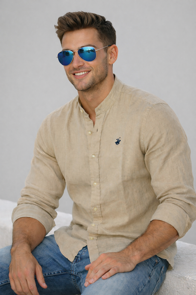 CAMICIA UOMO BEVERLY HILLS POLO CLUB REGULAR FIT COREANA MANICA LUNGA LINO LOGO ART. B-LEAD-LINO