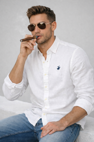 CAMICIA UOMO BEVERLY HILLS POLO CLUB MANICA LUNGA LINO REGULAR FIT LOGO ART. B-URBAN-LINO