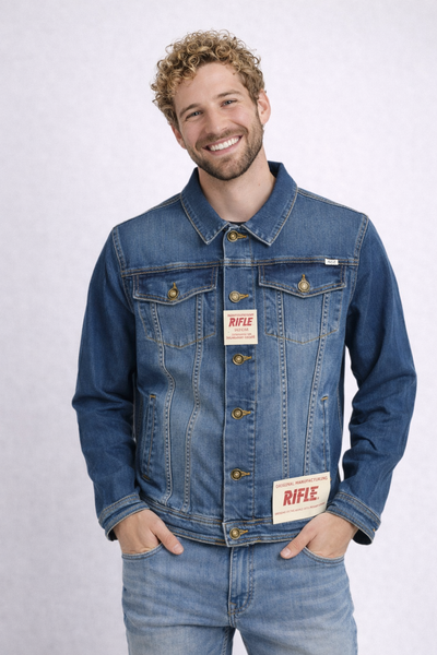 GIUBBINO JEANS UOMO RIFLE TASCHE BOTTONI ELASTICIZZATO ART. RF545