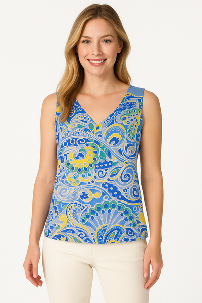 CANOTTA DONNA ELEGANTE SPALLA LARGA RASO FANTASIA MARCA MAGLIFICIO ROSSI ART.31436