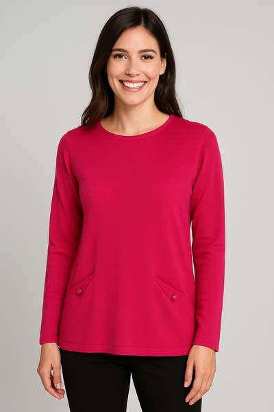MAGLIONE DONNA RAGAZZA GIROCOLLO LANA TASCHINI MARCA APRICOT ART.Z9147/BOT
