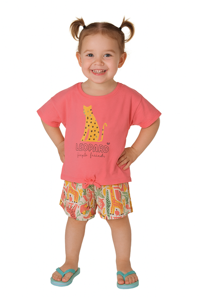 COMPLETO BAMBINA COTONE GIROCOLLO MEZZA MANICA ELASTICO LEOPARDI MARCA LOSAN ART.316-8041AL