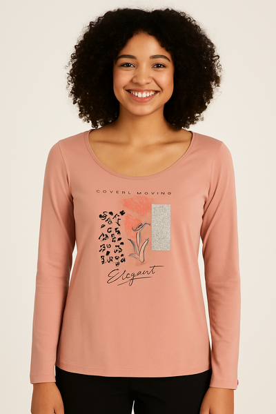 T-SHIRT MANICA LUNGA CIROCOLLO STAMPA MARCA COVERI ART.DT3232