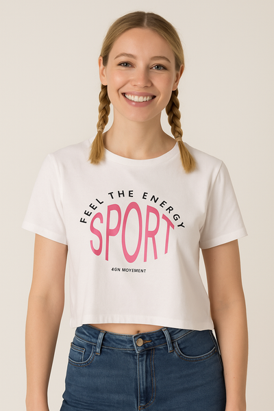T-SHIRT MAGLIETTA DONNA RAGAZZA GIROCOLLO STAMPA SPORT PURO COTONE MARCA LOSAN ART. 31E1015AL