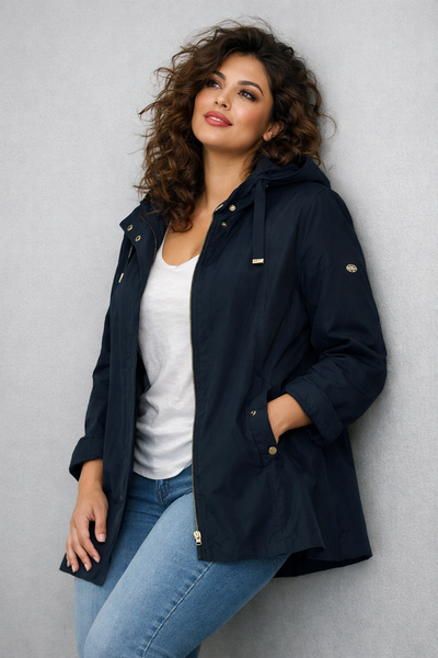 GIACCA DONNA VIRGINIA BLU TAGLIE OVER CAPPUCCIO ZIP TASCHE ANTIVENTO ART. CONF-FELCE-13C