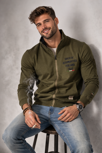 FELPA UOMO SAI AMBROSINI GARZATA COTONE FULL ZIP TASCHE LOGO ART. ARE6FP031097U