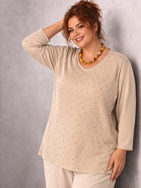 MAGLIA DONNA GAIA PIU TAGLIE OVER MANICHE 3/4 STRASS VISCOSA ART. 550