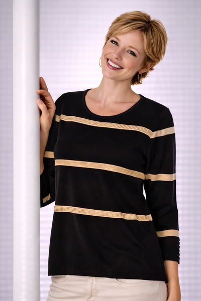 MAGLIA DONNA GAIA B MANICHE 3/4 RIGATA STRASS VISCOSA ART. 262