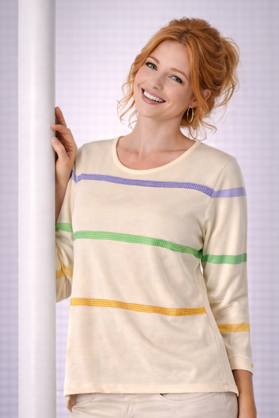 MAGLIA DONNA GAIA B MANICHE 3/4 RIGATA STRASS VISCOSA ART. 262
