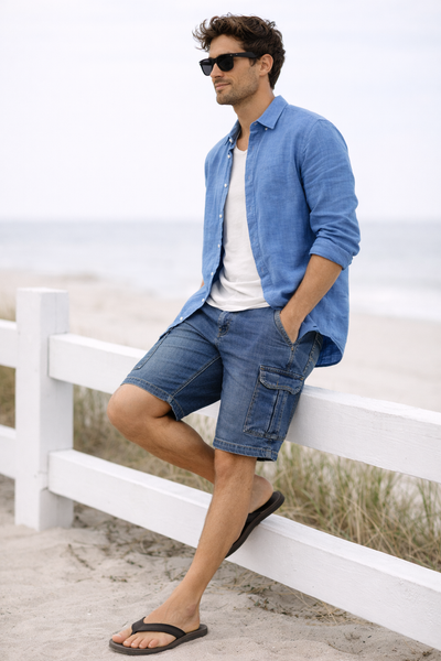 BERMUDA UOMO RIFLE DENIM TASCHE CARGO ELASTICIZZATO ART. RF414