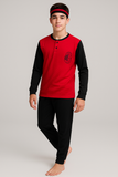 PIGIAMA RAGAZZO COTONE MILAN BOTTONI MEZZA MANICA PANTALONCINO ELASTICO LOGO PRATICO SPORTIVO GIOVANE MARCA HERMET ART.PGCMJ202030