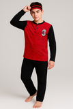 PIGIAMA RAGAZZO COTONE MILAN BOTTONI PANTALONE ELASTICO POLSINI LOGO SPORTIVO GIOVANE MARCA HERMET ART.PIGMT302010