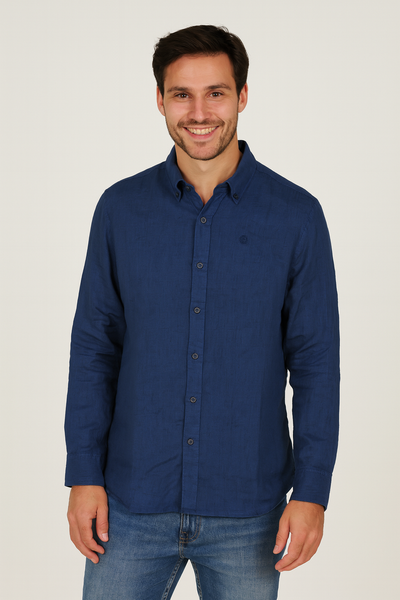 CAMICIA UOMO LINO MANICA LUNGA BOTTONI LEGGERA  SLIM STONDATA MARCA TIMBERLAND ART. TB0A2DC3