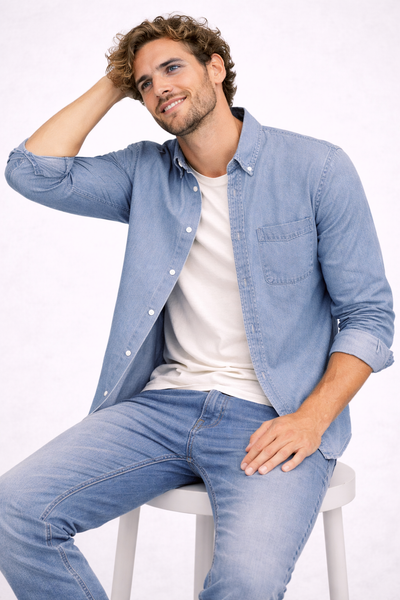 CAMICIA JEANS  UOMO ONLY & SONS BUTTON DOWN TASCHINO ART. 22036600