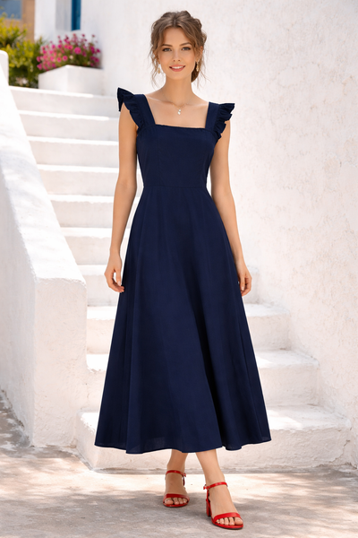 ABITO LUNGO DONNA GRIFFAI COTONE CANOTTA FIOCCO SCHIENA SVASATO ART. 6700